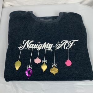 Holiday Sweatshirt 2XL Naughty AF Gray Crewneck Long Sleeve Fleece Fruit of Loom